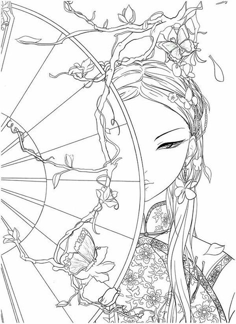 Sketches For Coloring, Geisha Coloring Pages, Adults Coloring Pages, Lineart To Color, Asian Coloring Pages, Coloring Pages Of Women, Chinese Coloring Pages, Coloring Pages Japanese, Tattoo Coloring Pages For Adults