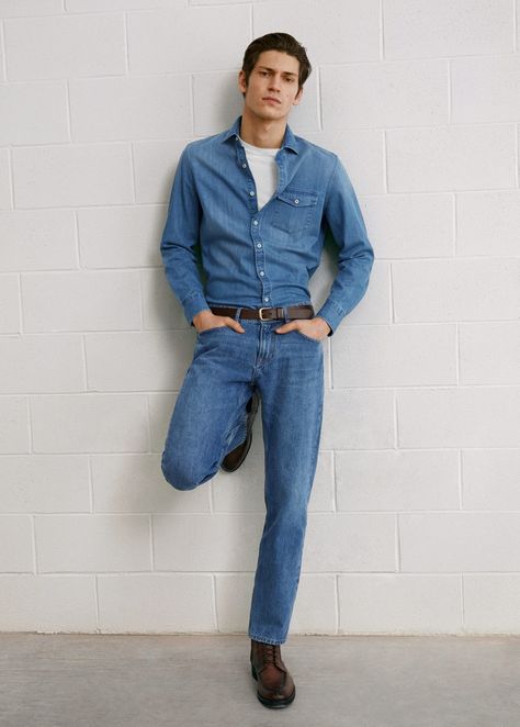 Mango Men ‘Grand Canyon Boy’ Style Edit | The Fashionisto Denim On Denim Outfit Men, Mens Denim Shirt Outfit, Big Guy Style, Full Denim Outfit, Mango Men, Men Vintage Style, Denim Outfit Men, Denim Shirt Outfit, Double Denim Looks