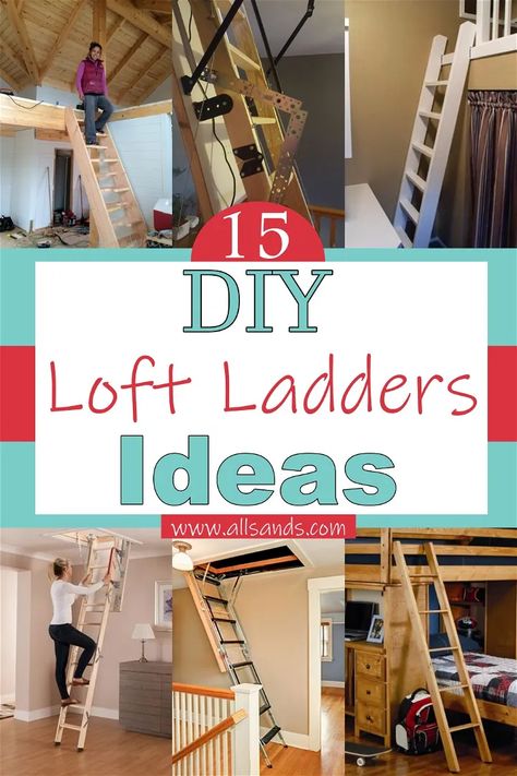 Ladder For Loft Bed, Loft Ladder Kit, Diy Loft Stairs With Storage, Hinged Ladder For Loft, Loft Step Ideas, Cabin Space Saving Ideas, Garage Storage Loft Ladder, Attic Loft Stairs, Diy Ladder For Loft Bed