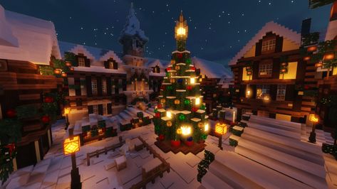 More of a Christmas Rectangle than a Square but hey ho... Minecraft Christmas Aesthetic, Aesthetic Minecraft Christmas Builds, Minecraft Santas Village, Minecraft Christmas Interior, Minecraft Winter Aesthetic, Christmas Town Minecraft, Minecraft Christmas Cabin, Minecraft Winter Village, Winter House Minecraft