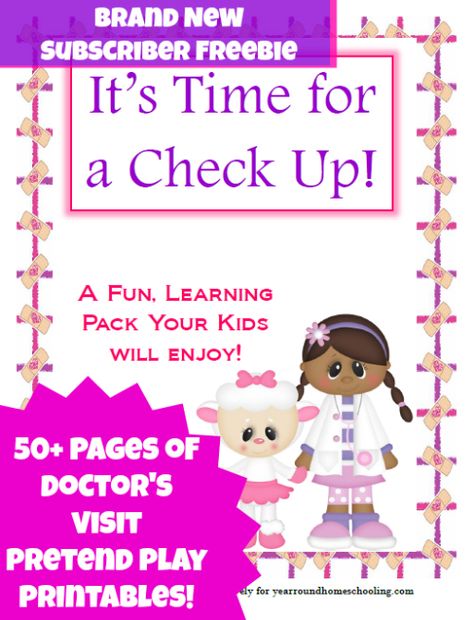 Free Doctor's Visit Pretend Play Packet - http://www.yearroundhomeschooling.com/free-doctors-visit-pretend-play-packet/ #Doctor #CheckUp #Pretend Elementary Printables, Pretend Play Printables, Doctor Clinic, Play Printables, Community Helpers Unit, Free Homeschool Curriculum, Homeschool Routine, Toddler Stuff, Dramatic Play Centers