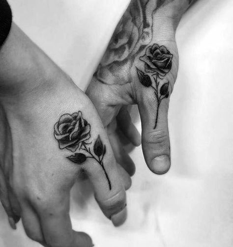 Top 100 Best Matching Couple Tattoos - Connected Design Ideas Couples Hand Tattoos, Infinity Couple Tattoos, Thumb Tattoos, Le Tattoo, Best Couple Tattoos, Rose Hand Tattoo, Cute Couple Tattoos, Tattoos Infinity, Couple Tattoos Unique