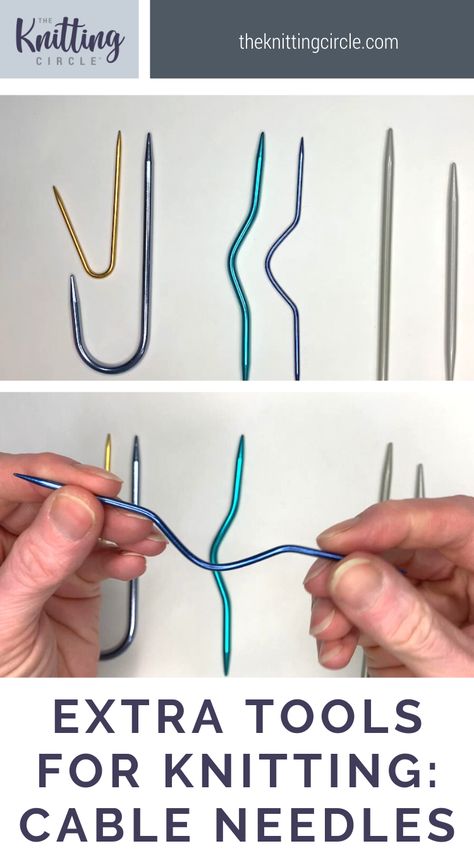 Cable needles come in a wide variety of shapes and sizes. In this video, Jill Wright explores three common cable needles to help you determine which one is right for you and your next cable knitting project. She looks at the straight cable needle, straight with indent cable needle, and the J-shaped cable needle. Cable Needles Knitting, Knitting Circle, Knitting Hacks, Baby Hat Knitting Pattern, Shirt Sewing, Knitting Stitches Tutorial, Crocheting Patterns, Knitting Basics, Creative Knitting