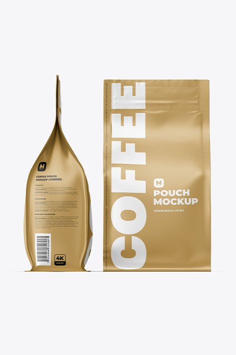 Zip Flat Bottom Pouch Mockup. Front and Side view Coffee Package Ideas, Coffee Pouch Packaging Design, Coffe Packing Ideas, Coffee Packaging Photography, Product Render, Standee Design, Coffee Pack, Desain Ui, Modern Packaging