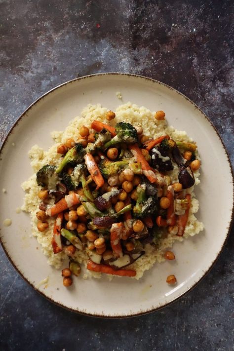 Roasted Vegetables Couscous Lentil Couscous, Roasted Vegetable Couscous, Vegetable Couscous, Roasted Vegetable, Tahini Dressing, Tahini Sauce, Chopped Onions, Roasted Vegetables, Couscous