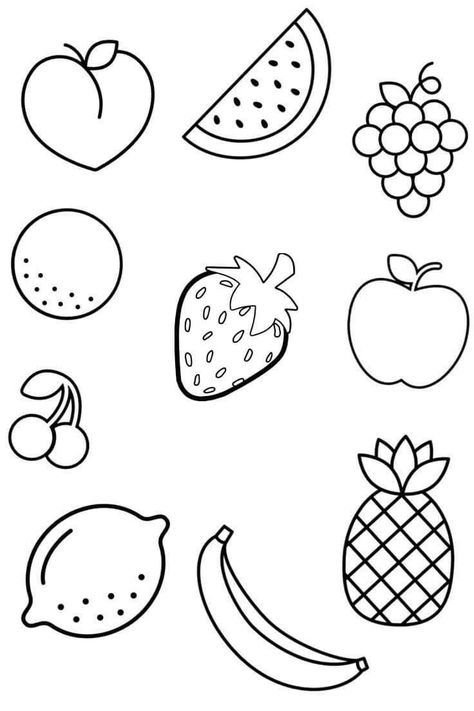 Fruits Coloring Pages For Kids, Fruit Coloring Pages Free Printable, Coloring Pages Fruits, Fruits Coloring Pages, Free Coloring Pictures, Fruit Coloring, Vegetable Coloring Pages, Vegetable Drawing, Futurisme Retro