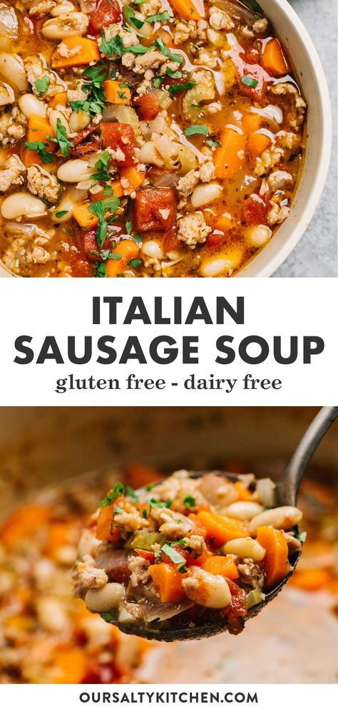 Beans Dinner Recipes, Beans Dinner, Soup With White Beans, Healthy One Pot Meals, Dairy Free Recipes Dinner, Dairy Free Soup, Italian Sausage Soup, Recipes Italian, One Pot Meal