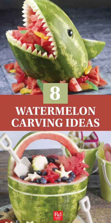 Decorative Watermelon Carving, Watermelon Boat Ideas, Carving Watermelon Ideas Diy, 4th Of July Watermelon Carving, Watermelon Designs Food Art, Watermelon Ideas Party, Watermelon Basket Ideas, Carved Watermelon Ideas, Watermelon Art Carving