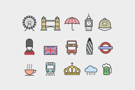 15 London Icons #Ad , #AFFILIATE, #helmet#umbrella#red#police London Stickers Printable, Bullet Journal Voyage, England Tattoo, Logo Voyage, London Flag, Uk Icon, Underground Tattoo, Themed Icons, The Gherkin