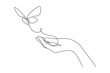 Face With Butterfly Drawing, Continuous Line Drawing Hand, One Line Art Butterfly, Hand With A Butterfly, Line Art Butterflies, Butterfly On Finger, Hand And Butterfly, Hand With Butterfly, One Line Butterfly