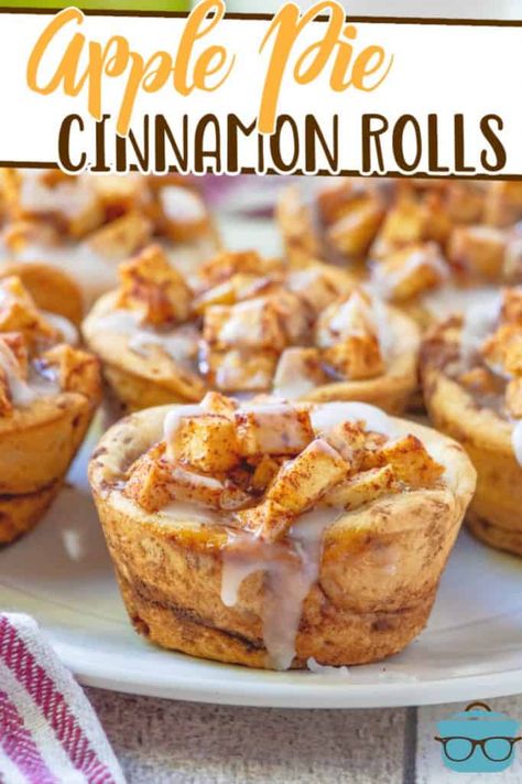 Apple Pie Cinnamon Roll Cups, Apple Pie Cinnamon Roll Muffins, Cinnamon Roll Apple Pie Cups, Cinnamon Roll Cups, Pillsbury Cinnamon Roll Recipes, Easy Apple Pie Filling, Apple Pie Cinnamon Rolls, Cinnamon Roll Apple Pie, Cinnamon Roll Muffins