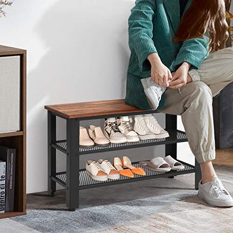 Wood Shoe Organizer, Shoe Storage Shelves, Garage Shoe, Garage Shoe Storage, Shoe Rack Hallway, Rustic Shoe Rack, Bench For Entryway, 3 Tier Shoe Rack, Metal Shoe Rack