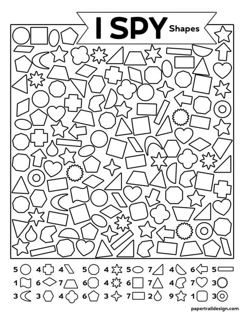 Free Printable I Spy Shapes Activity - Paper Trail Design Shapes Activity, Paper Trail Design, I Spy Games, Trail Design, Spy Games, Activity Sheets For Kids, Shapes Worksheets, Shapes Activities, Hidden Pictures