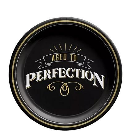 Black & Gold Aged to Perfection Birthday Paper Dessert Plates, 7in, 8ct - Better With Age Wedding Tableware, Honeycomb Decorations, Wedding Balloon Decorations, Birthday Plate, Gold Color Scheme, Like Fine Wine, Custom Bouquet, Filigree Pattern, Scroll Work