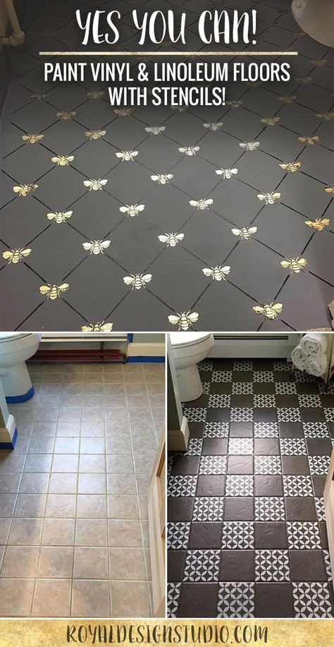 YES You CAN Paint Vinyl & Linoleum Floors with Stencils! Check out these 8 DIY decor ideas using Royal Design Studio Floor Stencils and Annie Sloan Chalk Paint Lantai Vinil, Linoleum Floors, Floor Stencils, Paint Vinyl, Studio Floor, Painted Vinyl, Hemma Diy, Painted Floor, Stenciled Floor