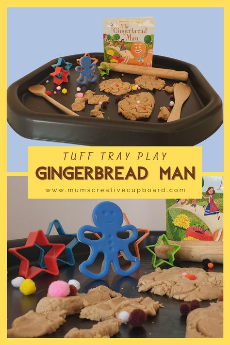 This Gingerbread Man Tuff Tray is part of a series on Creative Story teling for kids. Gingerbread man activities for toddlers at home or gingerbread man eyfs activities for childcare settings. If you're loooking for more tuff tray ideas toddlers will love check out my other posts - I hope you enjoy this gingerbread man tuff spot #tuffspot #tufftray #eyfs Food Tuff Tray Ideas, Gingerbread Man Tuff Tray, Book Tuff Tray Ideas, Gingerbread Man Eyfs, Activities For Childcare, Sen Activities, Activities For Toddlers At Home, World Book Day Activities, Baby Room Activities