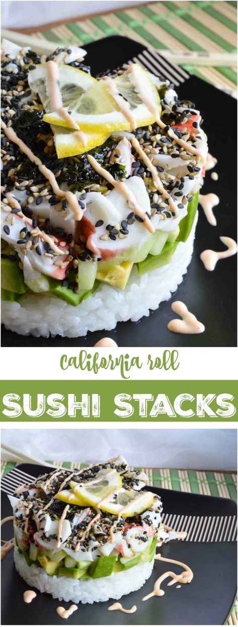 Homemade Sushi Stacks - WonkyWonderful Tuna Vegan, Sushi Stack, Sushi Stacks, Sushi Cups, Cooked Sushi, California Roll Sushi, Sommer Mad, Roll Sushi, Sushi At Home