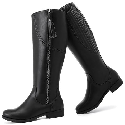 PRICES MAY VARY. Stylish and comfortable: These women's knee high boots feature a chic design perfect for any Fall or Winter outfit, with a round toe and convenient side zipper closure for easy wear.The knee-high length of these boots helps to keep your legs warm during cold weather, ensuring you feel comfortable and snug as the temperature drops. Versatile wear: A great addition to any closet, these riding boots are suitable for both casual and dressier occasions, making them an essential item Winter Riding Knee-high Boots With Round Toe, Wide Calf Riding Knee-high Boots For Winter, Fall Riding Knee-high Boots, Wide Calf Knee-high Moto Boots With Zipper Closure, Wide Calf Knee-high Moto Boots With Zipper, Knee-high Wide Calf Moto Boots With Zipper, Knee-high Wide Calf Waterproof Boots For Fall, Womens Long Boots, Winter Wear For Women