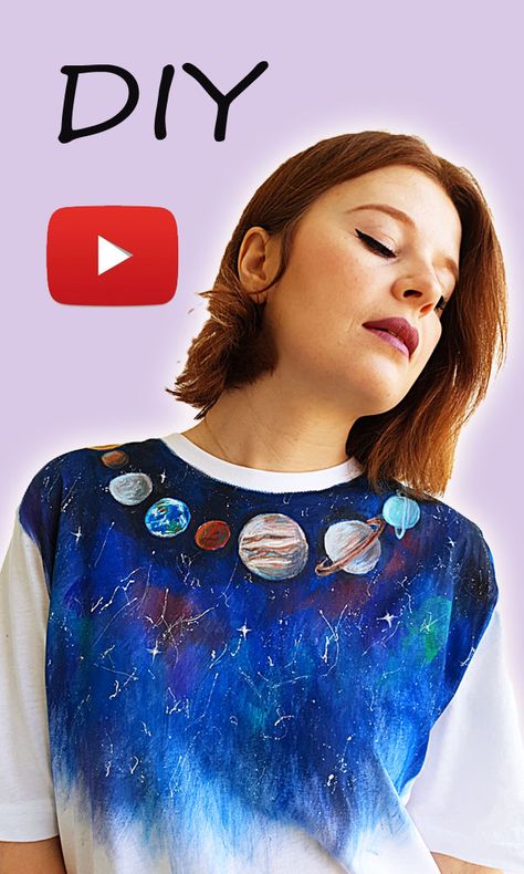 Watch DIY Galaxy t-shirt on my channel Galaxy And Planets, Galaxy Solar System, Painted T Shirt, Planet Colors, Diy Galaxy, Watch Diy, Galaxy T Shirt, Interesting Design, Educational Videos