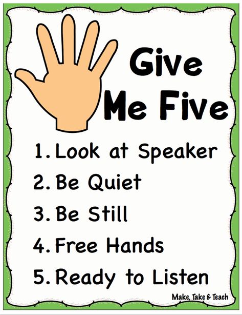 Blog post on the importance of teaching procedures during the first days of school. Free printables! Give Me 5 Poster Classroom Management, Give Me Five Poster, Harry Wong, School Free Printables, Classroom Rules Printable, Teaching Procedures, Poster School, Classroom Procedures, Give Me Five