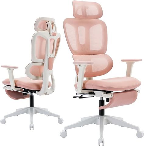 Amazon.com: Ergonomic Mesh Office Chair with Retractable Footrest - High Back Computer Chair, Lumbar Support, Adjustable Armrest and Headrest, Durable Base - Multifunctional Home Office Desk Chair for Adults : Office Products Rolling Desk Chair, Comfy Office Chair, Pink Office Chair, Rolling Desk, Ergonomic Computer Chair, Ergonomic Desk Chair, Adjustable Office Chair, Chair Swivel, Pink Office