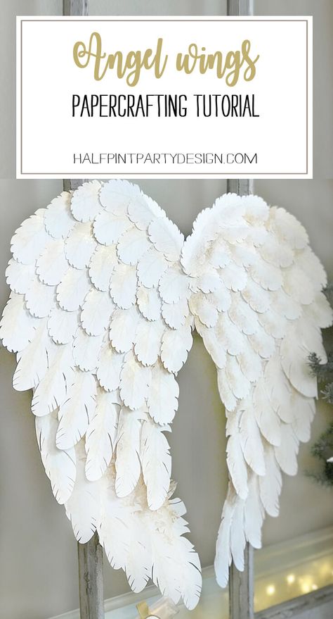 Holiday Angel Wing Tutorial - Parties With A Cause Angel Wing Tutorial, Wing Tutorial, Angel Wing Crafts, Feather Svg, Diy Angel Wings, Diy Angels, Diy Wings, Holiday Angel, Paper Wings