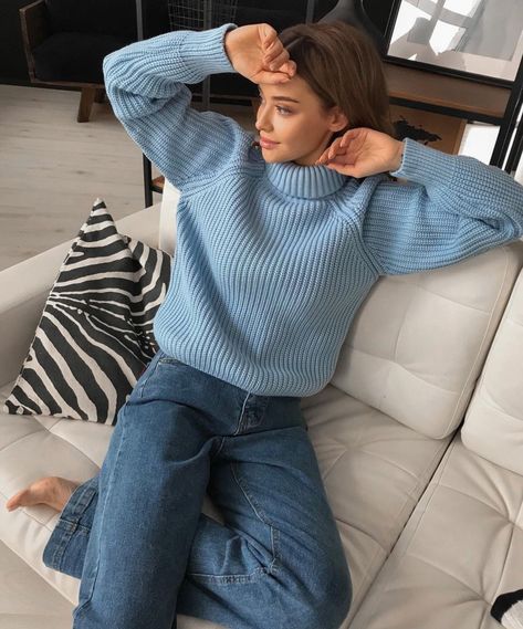 Light Blue Cable Knit Sweater Outfit, Blue Turtle Neck Sweater Outfit, Blue Turtleneck Sweater Outfit, Light Blue Jumper Outfit, Light Blue Knit Sweater Outfits, Baby Blue Sweater Outfit, Blue Jumper Outfit, Blue Sweater Outfit, Light Blue Turtleneck