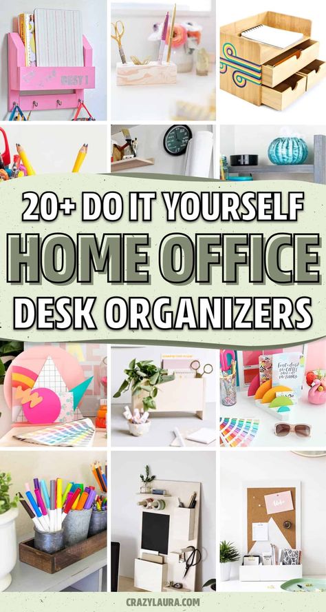 Need to organize all the stuff on your desk!? Check out these super creative DIY desk organizer ideas and tutorials to get your workspace looking perfect! Diy Office Supply Organization, Diy Desk Ideas Organization, Small Work Desk Organization, Desktop Organization Ideas, Home Office Organization Workspaces, Diy Desk Organizer Ideas, Desk Organizer Ideas, Diy Wooden Desk, Diy Desktop Organizer