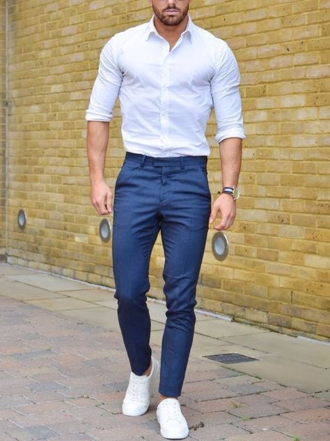 . White Sneakers Outfit, Semi Formal Outfit, Formal Shirt Dress, Formal Men Outfit, Formal Mens Fashion, Mens Fashion Smart, Mens Fashion Jeans, Mens Fashion Classy, Herren Outfit