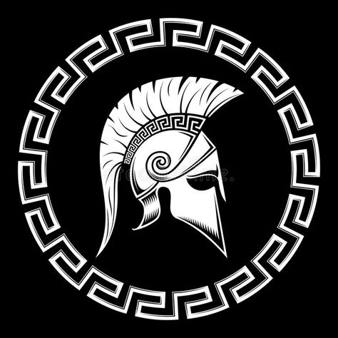 Illustration about WARRIOR OF SPARTA, Spartan shield, meander, helmet on a black background. Illustration of protection, graphic, banner - 93259706 Sparta Symbol, Spartan Helmet Tattoo, Spartan Shield, Greek Helmet, Spartan Logo, Dekorasi Halloween, Helmet Tattoo, Spartan Tattoo, Warrior Logo