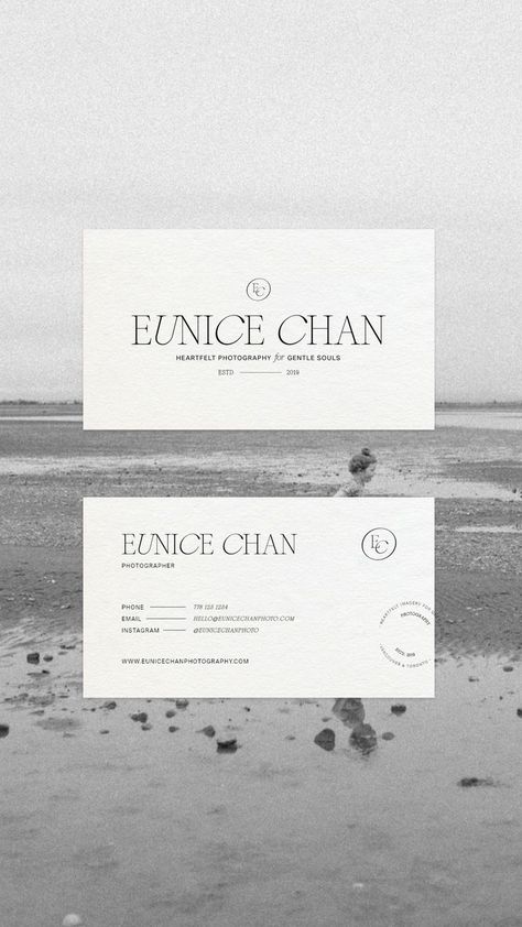 Editorial, timeless, elegant branding and logos for a wedding and family photographer. Embossed business cards featuring horizontal logo. Business Cards Photography, Photographer Business Cards, Photography Business Cards, Business Card Inspiration, 카드 디자인, Instagram Branding, Branding Mood Board, Lets Talk, Branding Ideas