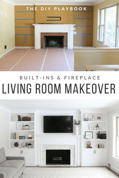 Built In Around Fireplace, White Built Ins, Film Decor, Fireplace Living Room, Architecture Renovation, Built In Shelves Living Room, Living Room Built Ins, Fireplace Built Ins, Makeover Before And After