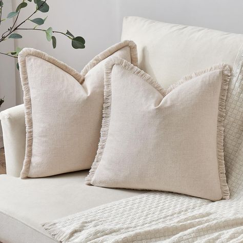 PRICES MAY VARY. PACKAGE: 20x20 set of 2 pillow covers were included, Measures 50x50 cm, INSERT ARE NOT INCLUDED. This pillow cover combines farmhouse style and modern. MATERIAL: Made of 80% natural ramie linen and 20% cotton.The fabric is skin-friendly, soft, and comfortable, multi color can match your sofa design. PEFECT HIDDEN ZIPPER: Invisible zipper will not decrease the beauty of pillow covers. Thank to the smooth zipper, the inserts can be inserted and removed from the covers easily, very Boho Cushion Covers, Modern Farmhouse Pillow, Country Throw Pillows, Room Refresh, White Pillow Covers, Boho Cushions, White Pillow, Linen Throw Pillow, Farmhouse Pillows