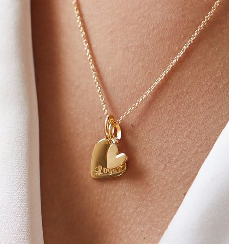 Double Heart Charm Necklace, Small Heart Necklace, Custom Necklaces, Heart Charm Necklace, Double Heart Necklace, Zodiac Bracelet, Best Friendship, Meaningful Jewelry, Bar Bracelets