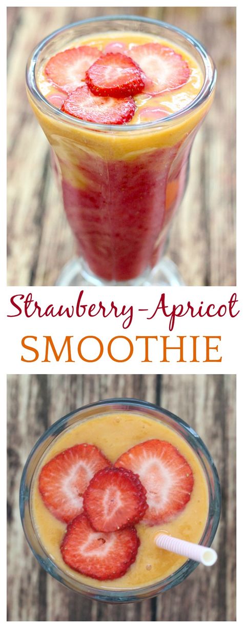 My current favorite way to enjoy fresh apricots is in this Summertime Strawberry-Apricot Smoothie! This recipe only takes about 5 minutes and is the perfect way to start a summer day! Recipes Milkshake, Smoothies Simple, Simple Smoothies, Vegetarian Smoothies, Smoothies Breakfast, Fresh Apricots, Bullet Recipes, Apricot Smoothie, Recipes Protein