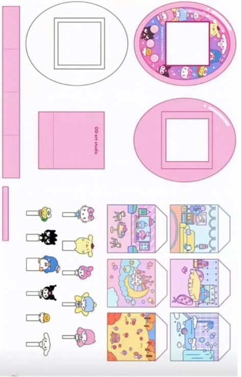 Sanrio Tamagotchi, Lukisan Comel, Hello Kitty Printables, Hello Kitty Crafts, Paper Dolls Diy, Paper Toys Template, Paper Doll House, Pola Kartu, Easy Paper Crafts Diy