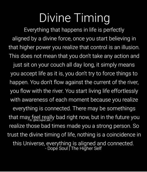 Gods Divine Timing, Divine Timing Quotes, Deep Spiritual Quotes, Divine Quotes, Dark Times, Energy Healing Spirituality, Divine Timing, Awakening Quotes, I Trust