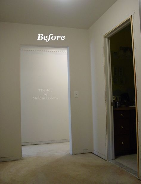 When designed and installed correctly, every room will gain from lost of moldings. Especially small ones. Before And After Crown Molding, Crown Molding In Bedroom, Simple Crown Molding, Diy Crown Molding, Ceiling Crown Molding, Molding Ceiling, Ceiling Trim, Bedroom Size, Picture Frame Molding