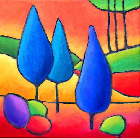 3 Trees. Good lesson on contrasting colors/ warm vs. cool color use. Fauvism Art, Trees Fabric, 3rd Grade Art, Ecole Art, Fauvism, Art Lessons Elementary, School Art Projects, Chalk Pastels, Art Lesson Plans