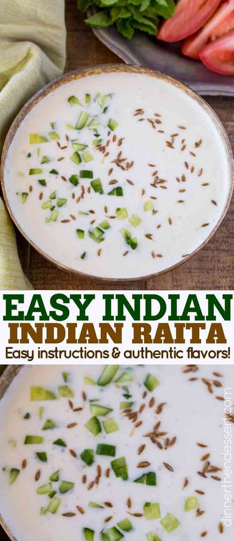 Indian Yogurt Sauce, Raita Recipe Indian, Indian Raita, Indian Sauces, Salsa Yogurt, Dinner Then Dessert, Rogan Josh, Indian Dinner, Easy Indian Recipes