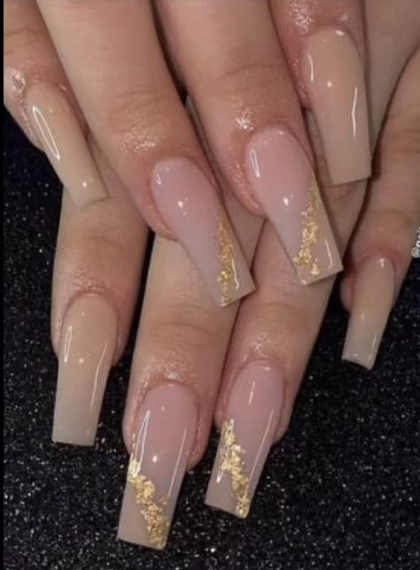 Classy Almond Nails, Acrylic Nails Nude, Gold Acrylic Nails, White Glitter Nails, Ombre Nails Glitter, Ombre Acrylic Nails, Homecoming Nails Acrylic, Nails Homecoming, French Acrylic Nails