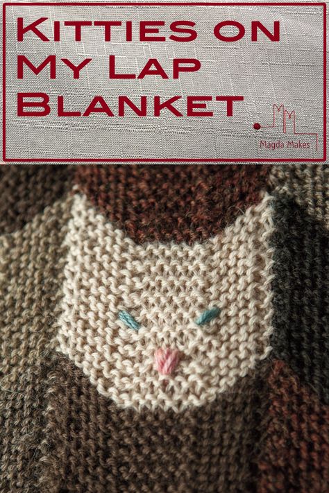 Knit Cat Blanket, Modular Knitting, Yarn And Needles, Small Knitting Projects, Cat Faces, Knit Ideas, Knitted Cat, Cat Blanket, Blanket Diy