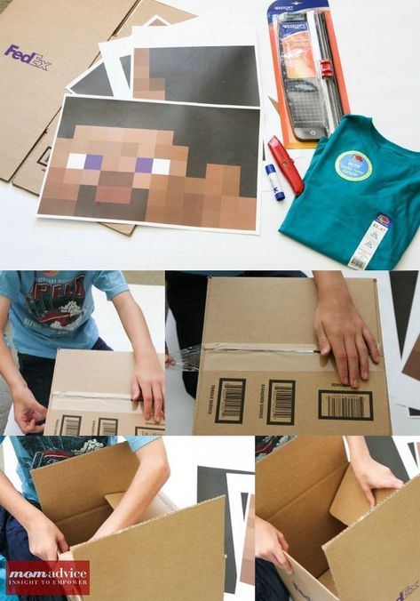 Diy Minecraft Costume, Minecraft Steve Costume, Minecraft Halloween Costume, Steve Costume, Minecraft Halloween, Minecraft Costumes, Costume Ideas For Kids, Minecraft Steve, Diy Minecraft