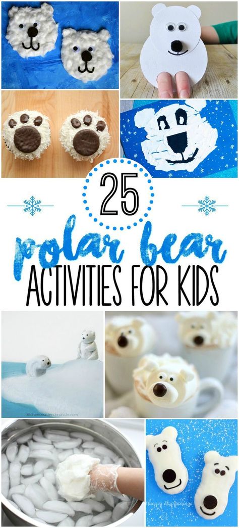 25 Polar Bear Activities for Kids. Crafts, snacks, and learning activities for preschool and kindergarten. Bear Activities For Kids, Polar Bear Activities, Polar Bears Preschool, Polar Animals Preschool, Polar Bears Activities, Bear Activities, Bears Preschool, Polar Bear Craft, Urs Polar