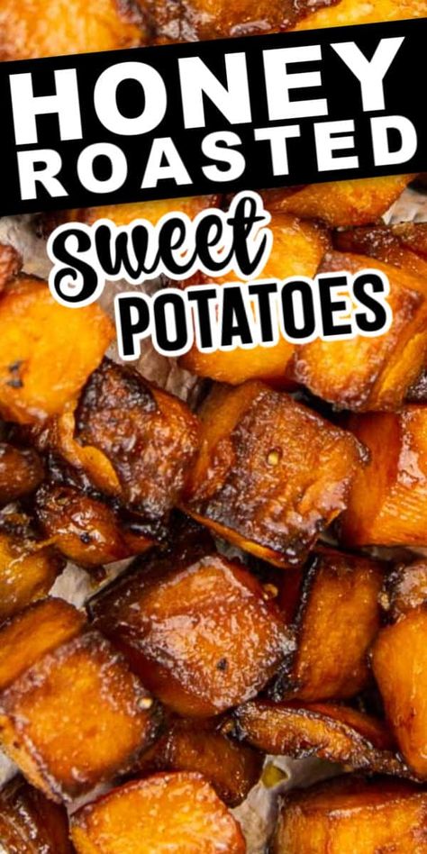 These savory and sweet honey roasted sweet potatoes are packed with flavors. #cheerfulcook #oven #healthy #easy #recipe #honey #best #salad #seasonal ♡ cheerfulcook.com Honey Roasted Sweet Potatoes, Sweet Potato Side Dish, Sweet Potato Recipes Roasted, Oven Roasted Salmon, Sweet Potato Sides, Sweet Potato Recipes Healthy, Easy Foods, Potatoes Recipes, Roasted Vegetable Recipes