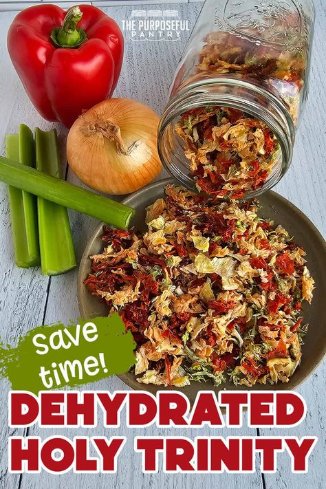 Dehydrate the Holy Trinity - The Purposeful Pantry Dehydrator Recipes Fruit, Dehydrating Food Storage, Food Dehydration, Homemade Dry Mixes, Dehydrated Vegetables, Canning Food Preservation, Canned Food Storage, Spice Mix Recipes, Dehydrated Fruit