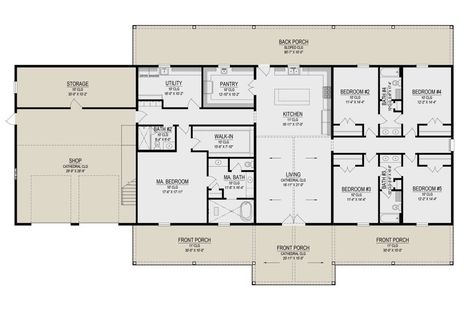 Barn Plan: 3,210 Square Feet, 5 Bedrooms, 4 Bathrooms - 2473-00003 4 Bed Barndominium Floor Plans With Shop, 40 By 60 Barndominium Floor Plans, 4 Bed 3 Bath Barndominium Floor Plans, Barndominium With Upstairs, 50 X 60 Barndominium Floor Plans, Barndominium One Story Floor Plans, 60x100 Barndominium, 5 Bed Floor Plans, Barndominium With Two Master Suites