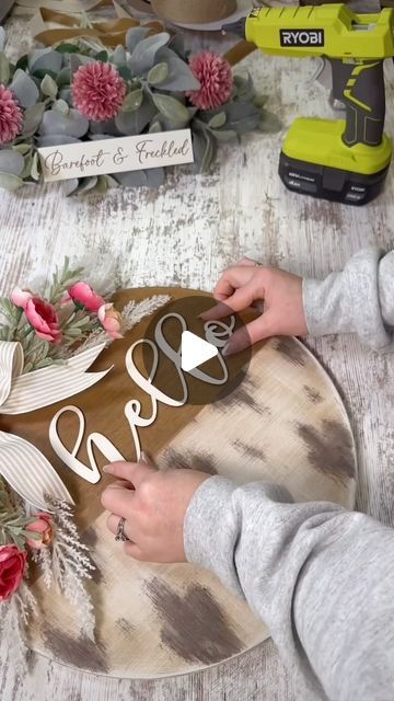 Barefoot&Freckled on Instagram: "Cowhide door hanger🐮 #farmhouse #diy #homedecor #doorhanger" Cowhide Door Hanger, Western Door Hangers, Round Door, Chalk Couture, Board Ideas, Diy Videos, Door Hanger, Door Hangers, Door Decorations