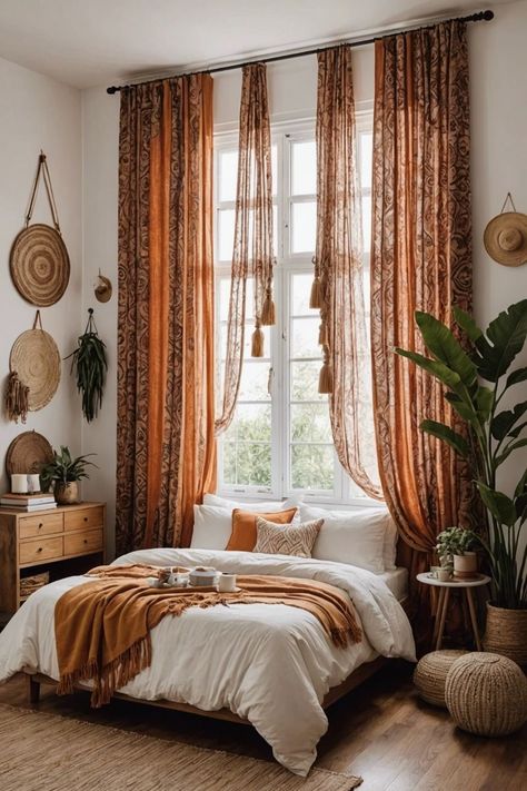 Ethnic Bedroom Decor, Arizona Themed Bedroom, Boho Curtains Bedroom, Ethnic Interior Design, Ethnic Bedroom, Bohemian Bedroom Ideas, Modern Bohemian Bedroom, Bedroom Ideas On A Budget, Boho Apartments