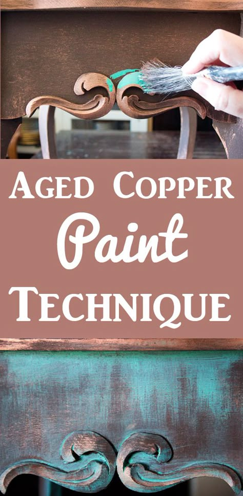 Create an Aged Copper Paint Finish. This is a great DIY Faux Finish Technique for Painted Furniture! Thicketworks for Graphics Fairy. Sponsored Post. Painting Techniques Furniture, Diy Coffee Station, Diy Blanket Ladder, Copper Paint, Furniture Painting Techniques, Aged Copper, Faux Painting, This Old House, Graphics Fairy